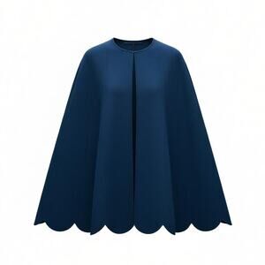 Valentino Wool Blend Cape Peacock Blue Scalloped Hem Size 42 NWT